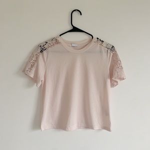 Light pink lace dainty cropped t-shirt